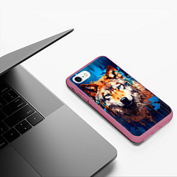 Чехол iPhone 7/8 матовый Волк - индеец, цвет: 3D-малиновый — фото 2