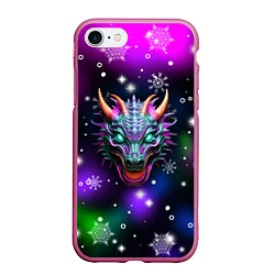 Чехол iPhone 7/8 матовый Неновый дракон, цвет: 3D-малиновый