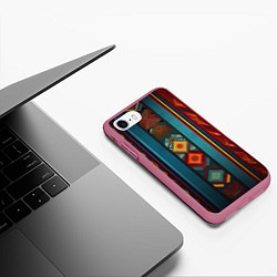 Чехол iPhone 7/8 матовый Этнический орнамент в вертикальную полоску, цвет: 3D-малиновый — фото 2