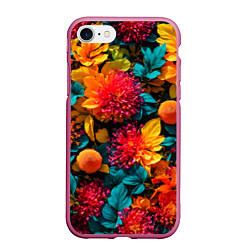 Чехол iPhone 7/8 матовый Яркие шикарные цветы узор, цвет: 3D-малиновый