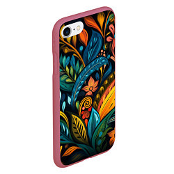 Чехол iPhone 7/8 матовый Растительный узор в бразильском стиле, цвет: 3D-малиновый — фото 2