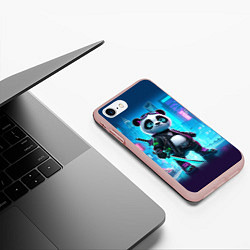Чехол iPhone 7/8 матовый Панда кибер самурай в ночном Нью-Йорке, цвет: 3D-светло-розовый — фото 2