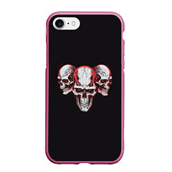 Чехол iPhone 7/8 матовый Три красные черепа, цвет: 3D-малиновый