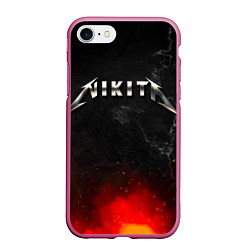 Чехол iPhone 7/8 матовый Никита в стиле Металлика - огонь и искры, цвет: 3D-малиновый