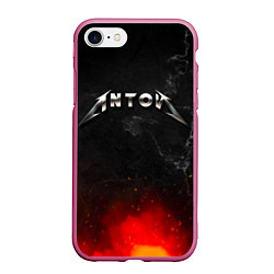 Чехол iPhone 7/8 матовый Антон в стиле металлика - огонь и искры, цвет: 3D-малиновый