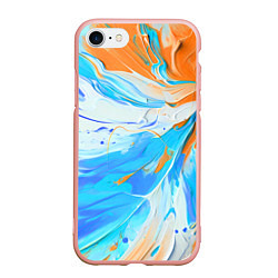 Чехол iPhone 7/8 матовый Голубая и оранжевая краска, цвет: 3D-светло-розовый