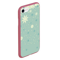 Чехол iPhone 7/8 матовый Снежинки и звезды на матно зеленем, цвет: 3D-малиновый — фото 2