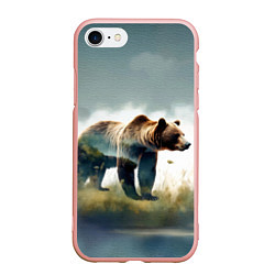 Чехол iPhone 7/8 матовый Минималистичный пейзаж с медведем акварель, цвет: 3D-светло-розовый