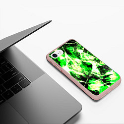 Чехол iPhone 7/8 матовый Зелёные узоры джунгли, цвет: 3D-светло-розовый — фото 2
