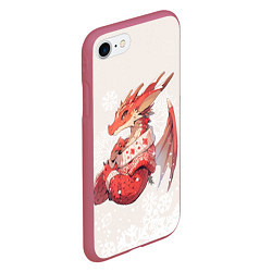 Чехол iPhone 7/8 матовый Красный дракон в свитере, цвет: 3D-малиновый — фото 2