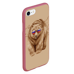 Чехол iPhone 7/8 матовый Медведь патриотки в очках из России, цвет: 3D-малиновый — фото 2