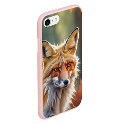 Чехол iPhone 7/8 матовый Портрет лисы с осенними листьями, цвет: 3D-светло-розовый — фото 2