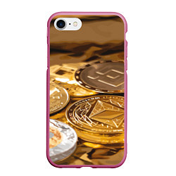 Чехол iPhone 7/8 матовый Виртуальные монеты, цвет: 3D-малиновый