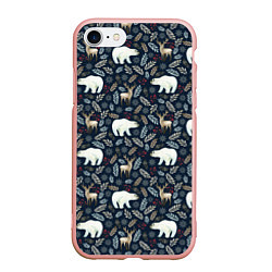 Чехол iPhone 7/8 матовый Акварельные медведи и олени, цвет: 3D-светло-розовый