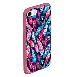 Чехол iPhone 7/8 матовый Экзотические перья разноцветные, цвет: 3D-малиновый — фото 2