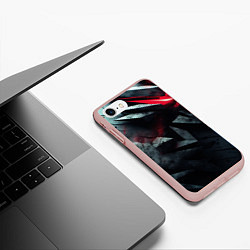 Чехол iPhone 7/8 матовый Черная металлическая с красной вставкой, цвет: 3D-светло-розовый — фото 2