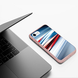 Чехол iPhone 7/8 матовый Белая синяя красная абстракция, цвет: 3D-светло-розовый — фото 2