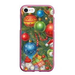 Чехол iPhone 7/8 матовый Новогодний принт на елке, цвет: 3D-малиновый
