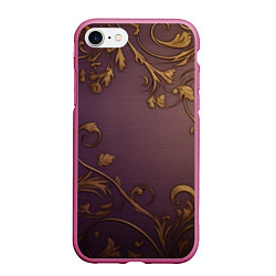 Чехол iPhone 7/8 матовый Золотистые узоры на фиолетовом фоне, цвет: 3D-малиновый