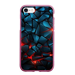 Чехол iPhone 7/8 матовый Синие плиты с красным разломом, цвет: 3D-малиновый