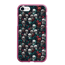 Чехол iPhone 7/8 матовый Красные цветы и черепа, цвет: 3D-малиновый