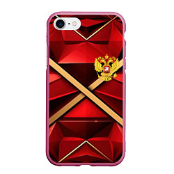 Чехол iPhone 7/8 матовый Герб России на красном абстрактном фоне, цвет: 3D-малиновый