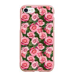 Чехол iPhone 7/8 матовый Розовые розы паттерн, цвет: 3D-светло-розовый