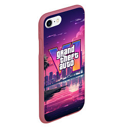 Чехол iPhone 7/8 матовый GTA 6 nigh city, цвет: 3D-малиновый — фото 2