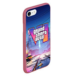 Чехол iPhone 7/8 матовый GTA 6 неоновый город, цвет: 3D-малиновый — фото 2