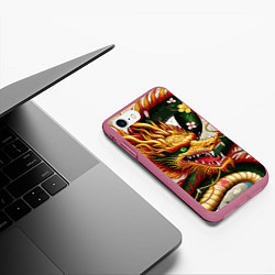 Чехол iPhone 7/8 матовый Морда японского дракона - ирезуми, цвет: 3D-малиновый — фото 2