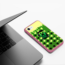 Чехол iPhone 7/8 матовый Minecraft love toxic, цвет: 3D-малиновый — фото 2