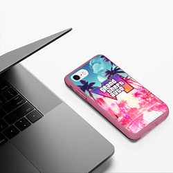 Чехол iPhone 7/8 матовый Gta 6 logo vice city style, цвет: 3D-малиновый — фото 2