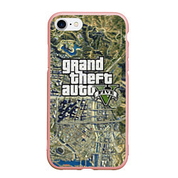 Чехол iPhone 7/8 матовый GTA 5 карта, цвет: 3D-светло-розовый