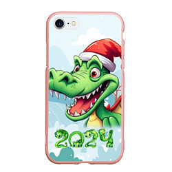 Чехол iPhone 7/8 матовый Зеленый счастливый дракон новогодний, цвет: 3D-светло-розовый