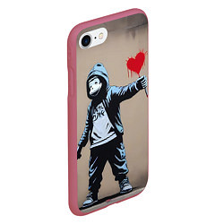 Чехол iPhone 7/8 матовый Обезьяна держит в руках сердце граффити, цвет: 3D-малиновый — фото 2