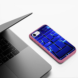 Чехол iPhone 7/8 матовый Синие плиты с неоном, цвет: 3D-малиновый — фото 2