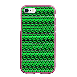 Чехол iPhone 7/8 матовый Зелёные и чёрные треугольники, цвет: 3D-малиновый