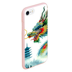 Чехол iPhone 7/8 матовый Japanese watercolor dragon - art, цвет: 3D-светло-розовый — фото 2