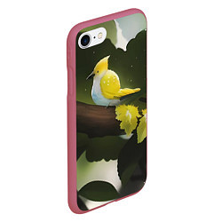 Чехол iPhone 7/8 матовый Маленькая жёлтая птица на дереве, цвет: 3D-малиновый — фото 2