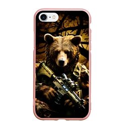 Чехол iPhone 7/8 матовый Медведь солдат в дремучем лесу, цвет: 3D-светло-розовый