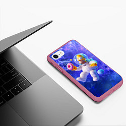 Чехол iPhone 7/8 матовый Homer Simpson is a brave astronaut, цвет: 3D-малиновый — фото 2