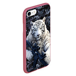 Чехол iPhone 7/8 матовый Белый тигр солдат, цвет: 3D-малиновый — фото 2