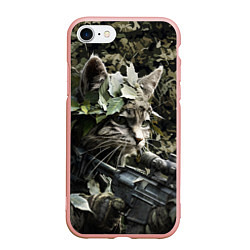 Чехол iPhone 7/8 матовый Кот снайпер в камуфляже, цвет: 3D-светло-розовый