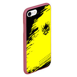 Чехол iPhone 7/8 матовый Cyberpunk 2077 краски на чёрном, цвет: 3D-малиновый — фото 2