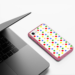Чехол iPhone 7/8 матовый Разноцветные геометрические фигурки, цвет: 3D-малиновый — фото 2