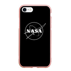 Чехол iPhone 7/8 матовый NASA белое лого, цвет: 3D-светло-розовый