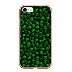 Чехол iPhone 7/8 матовый Зеленые черепа, цвет: 3D-светло-розовый