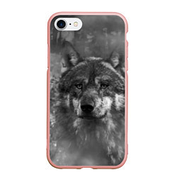 Чехол iPhone 7/8 матовый Серый волк на сером фоне, цвет: 3D-светло-розовый