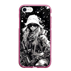Чехол iPhone 7/8 матовый Девушка воин зимней ночью, цвет: 3D-малиновый