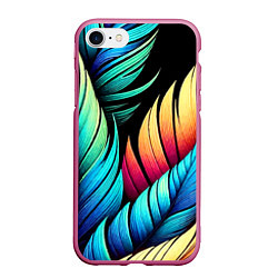 Чехол iPhone 7/8 матовый Color feathers - neon, цвет: 3D-малиновый